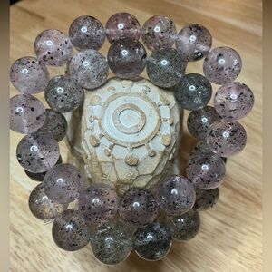 Pink Strawberry Quartz with Hematite 13-14mm